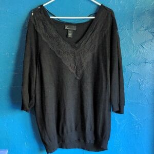 Lane Bryant Black V-Neck Sweater with Lace Detail